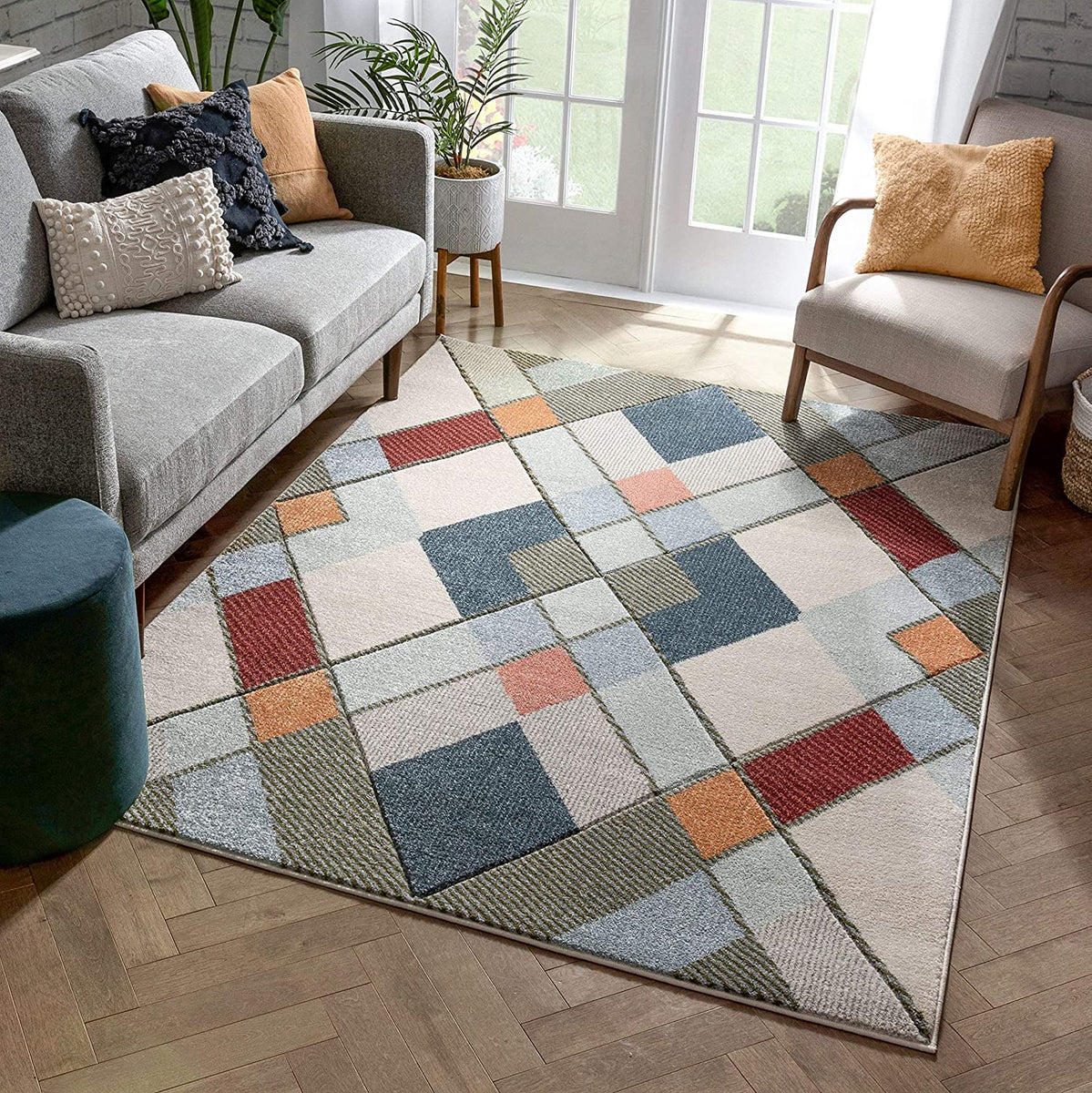 Multi Modern Geometric Diamonds Pattern Area Rug Ashley Area Rugs