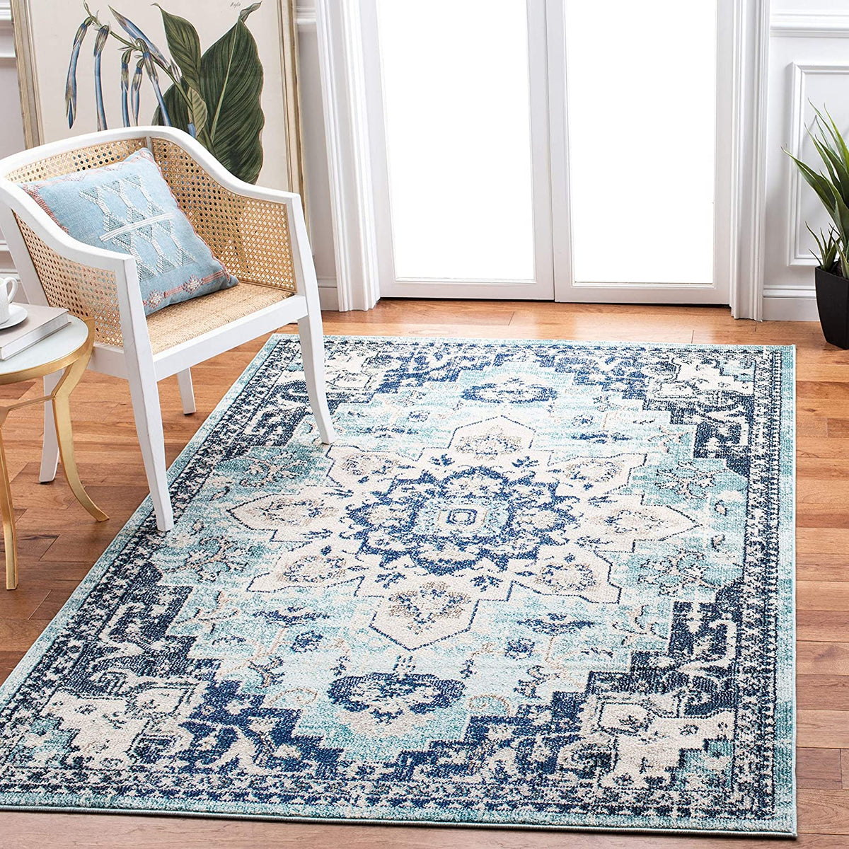 2' x 3' Beige and Blue Boho Chic Scatter Rug – Rustics for Less