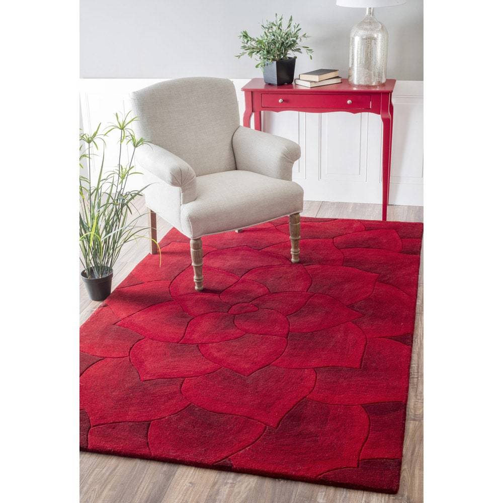 Premium Handmade Red Floral Wool Soft Area Rugs Ashley Area Rugs