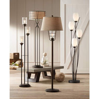 Jareth Black Metal and White Glass Tulip 4-Light Floor Lamp