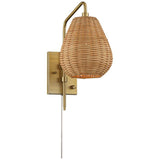 Willa Warm Gold Swing Arm Plug-In Wall Light with Wicker Shade