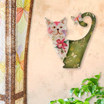 Eangee Cat 14" High White and Green Metal Wall Decor