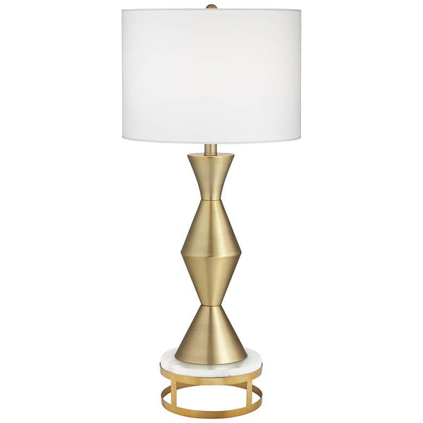 Elka Brass Finish Metal Modern Table Lamp With Brass Round Riser