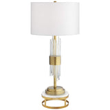 Possini Euro Aloise Brass and Glass Table Lamp With Brass Round Riser
