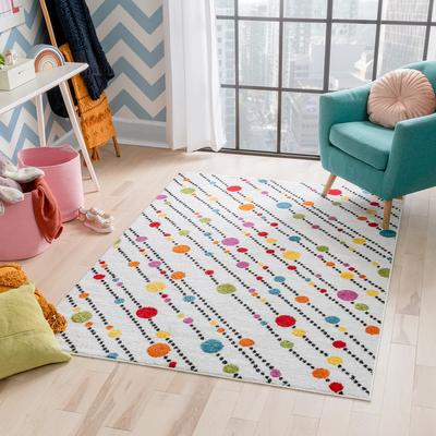 Modern Dandy Dots And Stripes White Area Rug