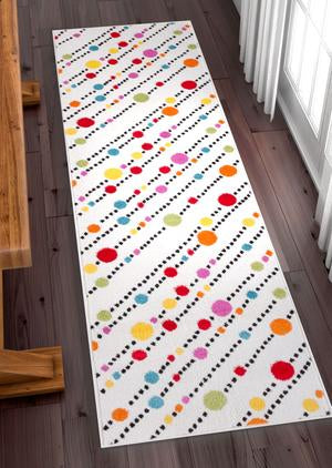 Modern Dandy Dots And Stripes White Area Rug