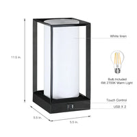 11.5-in Black Touch Control 3-Way Small Table Lamp with 2 USB Ports, 6-Watt LED Bulb Included - 11.5'' H