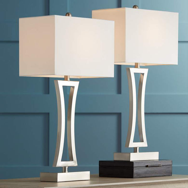 Roxie Brushed Nickel Metal Table Lamps Set of 2