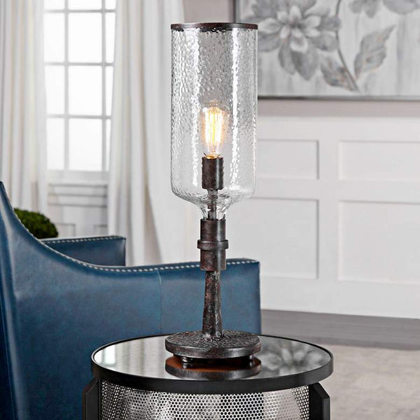 Hadley Old Iron Hammered Hurricane Table Lamp