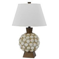 150 Watt Seashell Embellished Polyresin Table Lamp, Off White and Brown