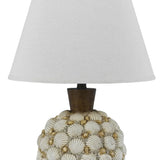 150 Watt Seashell Embellished Polyresin Table Lamp, Off White and Brown