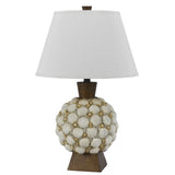 150 Watt Seashell Embellished Polyresin Table Lamp, Off White and Brown