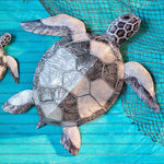 Sea Turtle 11"W Pewter Checkered Capiz Shell Wall Decor