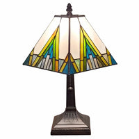 15" Tiffany White Yellow and Blue Mission Style Table Lamp - 14 x 15 x 9