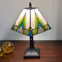 15" Tiffany White Yellow and Blue Mission Style Table Lamp - 14 x 15 x 9