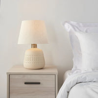 16" Natural Carved Ceramic Accent Table Lamp, Farmhouse, Boho, for Bedroom, Living Room, Office, End Table, Coffee Table Lamp