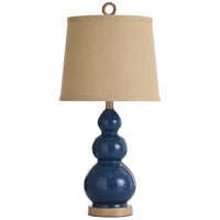 Nautical Blue Table Lamp with a Burlap Shade and Circle Faux Rope Finial