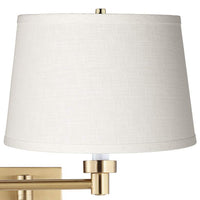 Alta Square White Linen and Antique Brass Plug-In Swing Arm Wall Lamp