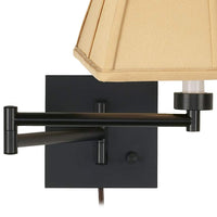 Tan Square-Cut Shade Espresso Plug-In Swing Arm Wall Lamp