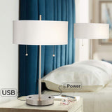 Set of 2 Nikola Silver Finish Utility Plug - USB Table Lamps