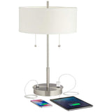 Set of 2 Nikola Silver Finish Utility Plug - USB Table Lamps