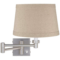 Natural Linen Drum Brushed Nickel Swing Arm Wall Lamp