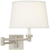 White Linen Shade Brushed Nickel Adjustable Plug-In Wall Lamp