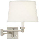 White Linen Shade Brushed Nickel Adjustable Plug-In Wall Lamp