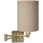 Tan Cylinder Shade Antique Brass Plug-In Swing Arm Wall Light