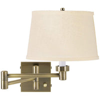 Cream Burlap Shade Antique Brass Plug-In Swing Arm Wall Lamp