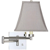 Pewter Gray Square Chrome Plug-In Swing Arm Wall Lamp