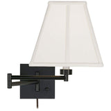 Tan Square-Cut Shade Espresso Plug-In Swing Arm Wall Lamp