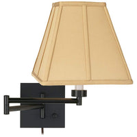 Tan Square-Cut Shade Espresso Plug-In Swing Arm Wall Lamp