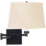 Cream Burlap Shade Espresso Plug-In Swing Arm Wall Lamp