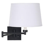 Espresso with White Linen Shade Swing Arm Wall Lamp