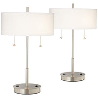 Set of 2 Nikola Silver Finish Utility Plug - USB Table Lamps