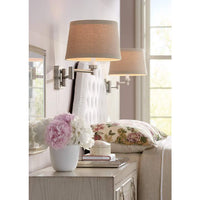 Natural Linen Drum Brushed Nickel Swing Arm Wall Lamp