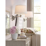 White Linen Shade Brushed Nickel Adjustable Plug-In Wall Lamp