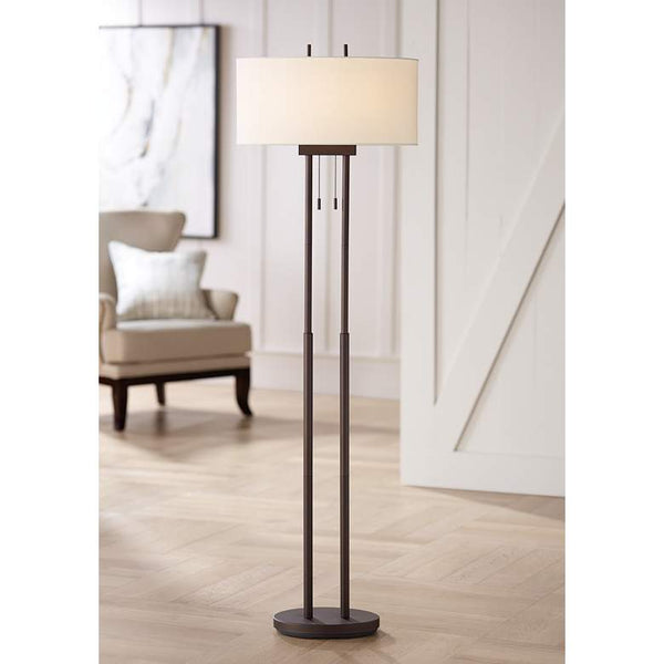 Roscoe Bronze Twin Pole Modern Pull Chain Floor Lamp