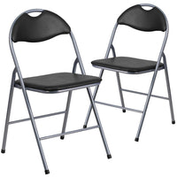 2 Pack HERCULES Series Black Vinyl Metal Folding Chair with Carrying Handle