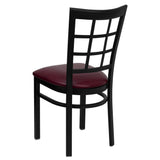 2 Pack HERCULES Series Black Window Back Metal Restaurant Chair - Burgundy Vinyl Seat