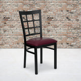 2 Pack HERCULES Series Black Window Back Metal Restaurant Chair - Burgundy Vinyl Seat