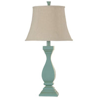 Poly Table Lamp - Ocean Mist Blue Finish - Oatmeal Softback Fabric Shade