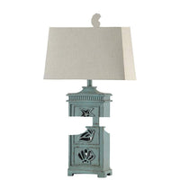 River Crest Table Lamp - Light Blue Finish - Taupe Hardback Fabric Shade