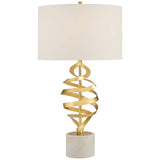 Euro Helix Brass and White Marble Modern Table Lamp with Dimmer