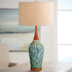 Mid-Century Modern Blue Ceramic Table Lamp