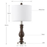 22.8 in. Mahogany and Brushed Nickel Table Lamp with USB Port and White Linen Shade (Set of 2) - 22.8"H