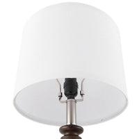 22.8 in. Mahogany and Brushed Nickel Table Lamp with USB Port and White Linen Shade (Set of 2) - 22.8"H