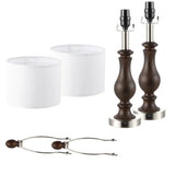 22.8 in. Mahogany and Brushed Nickel Table Lamp with USB Port and White Linen Shade (Set of 2) - 22.8"H