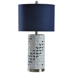 School of Fish Cylindrical Table Lamp - White, Silver, Sand - Navy Blue